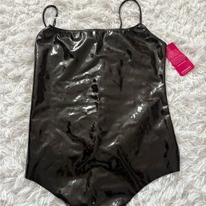 Faux Patent Leather Cami Bodysuit